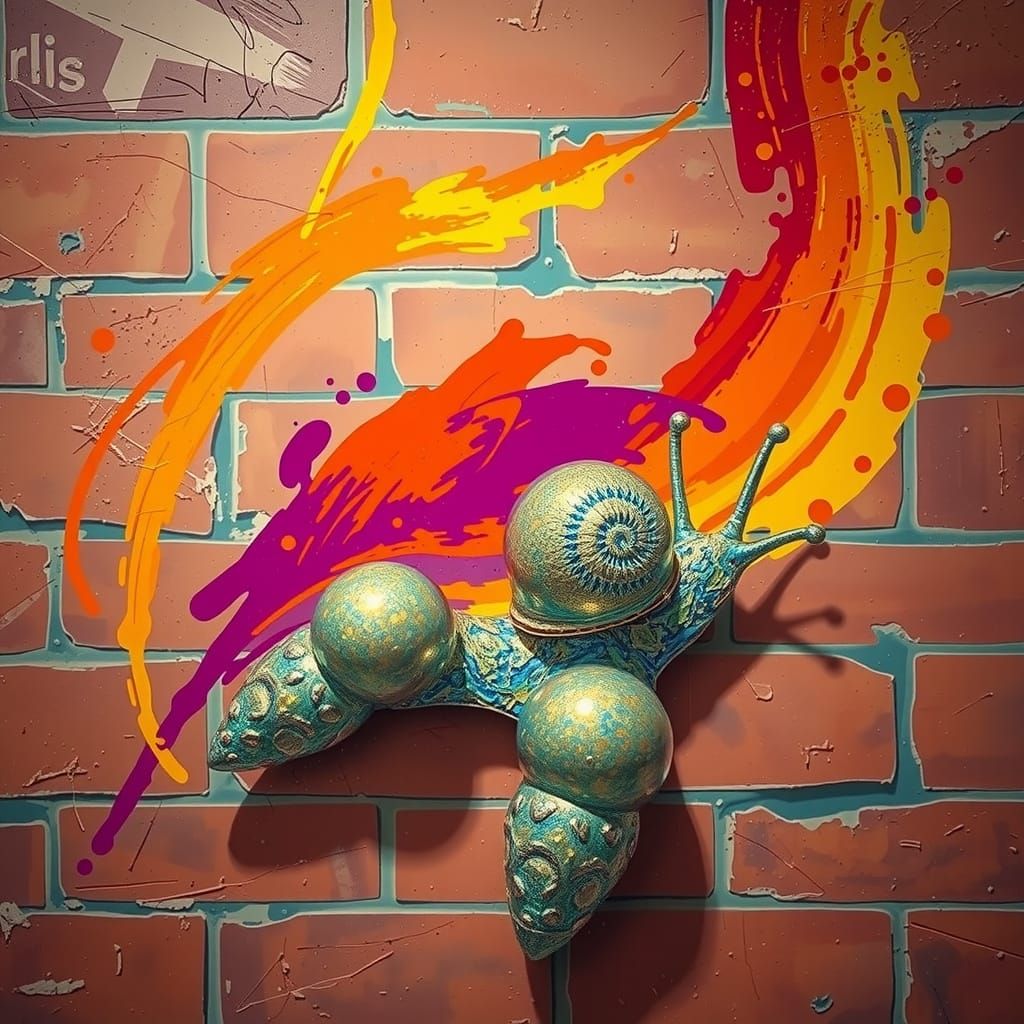 Iridescent Crystal Snail Crawling Through Graffiti