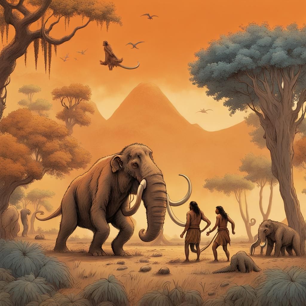 Stone Age Mammoth Hunt and Berry Gathering
