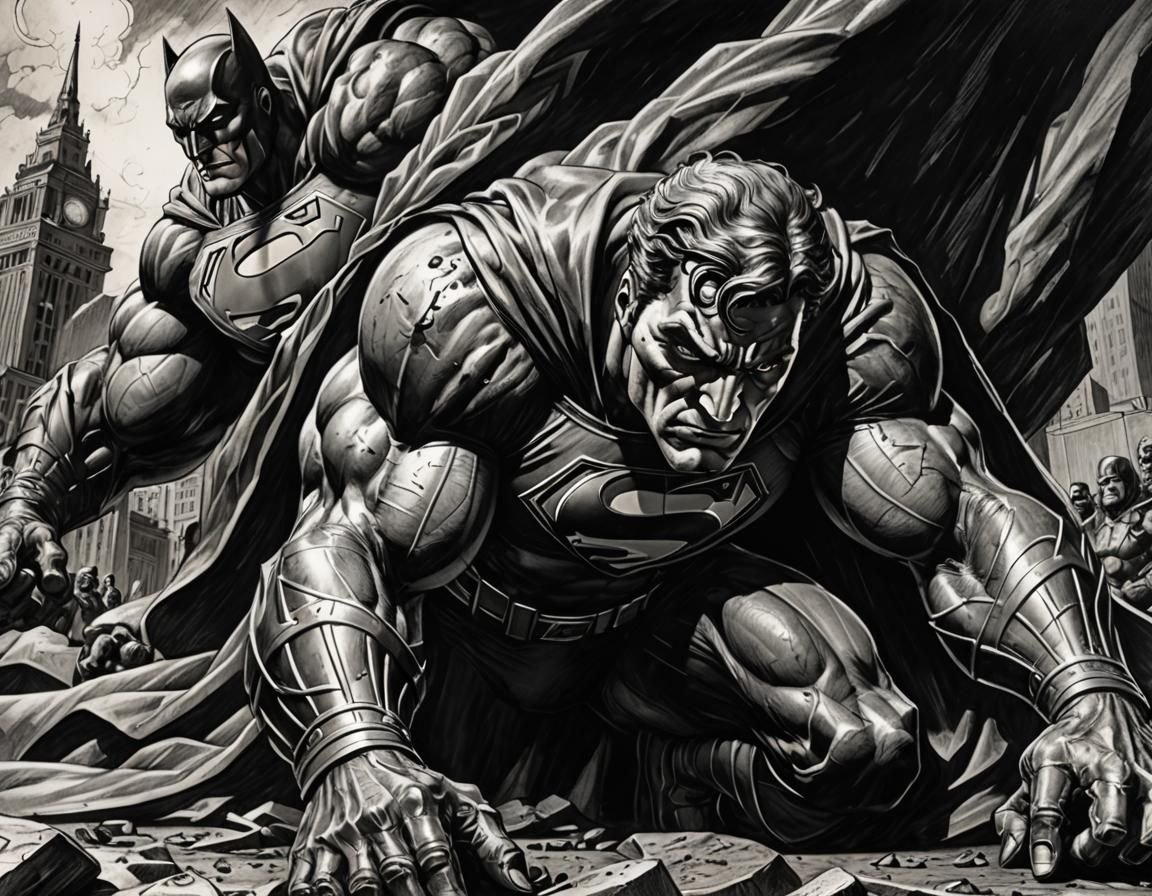 Omniman Defeated: Hyperdetailed Charcoal Comic Art