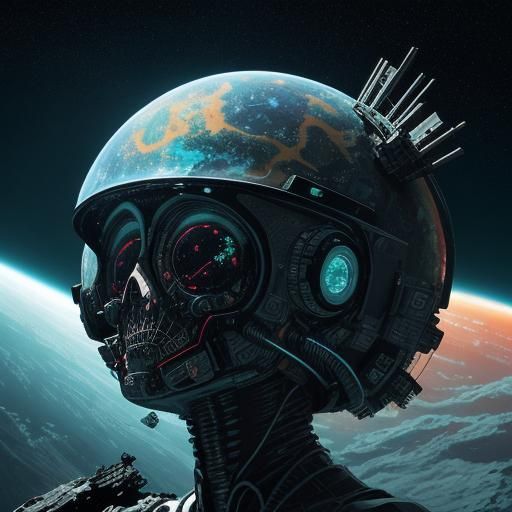 Cosmic Horror in Vibrant Neon: Astronauts in Space Debris