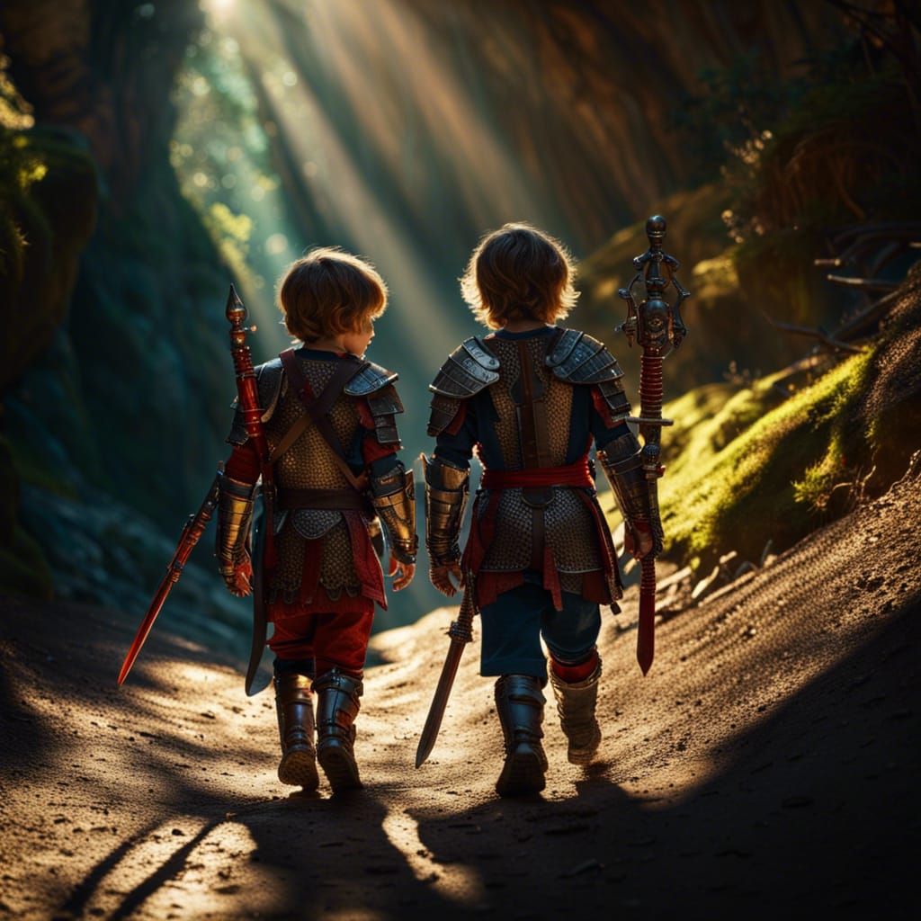 Boys' Ravine Adventure: Photorealistic Digital Matte Paintin...