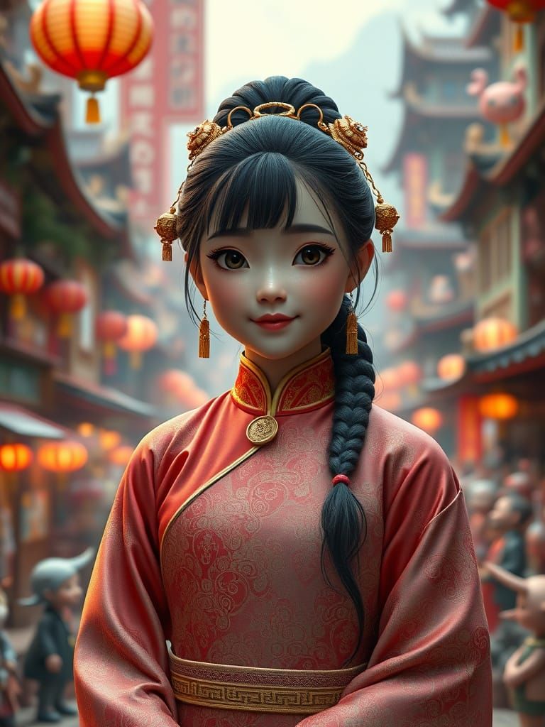 Vibrant Aurora Girl in Whimsical Toy City