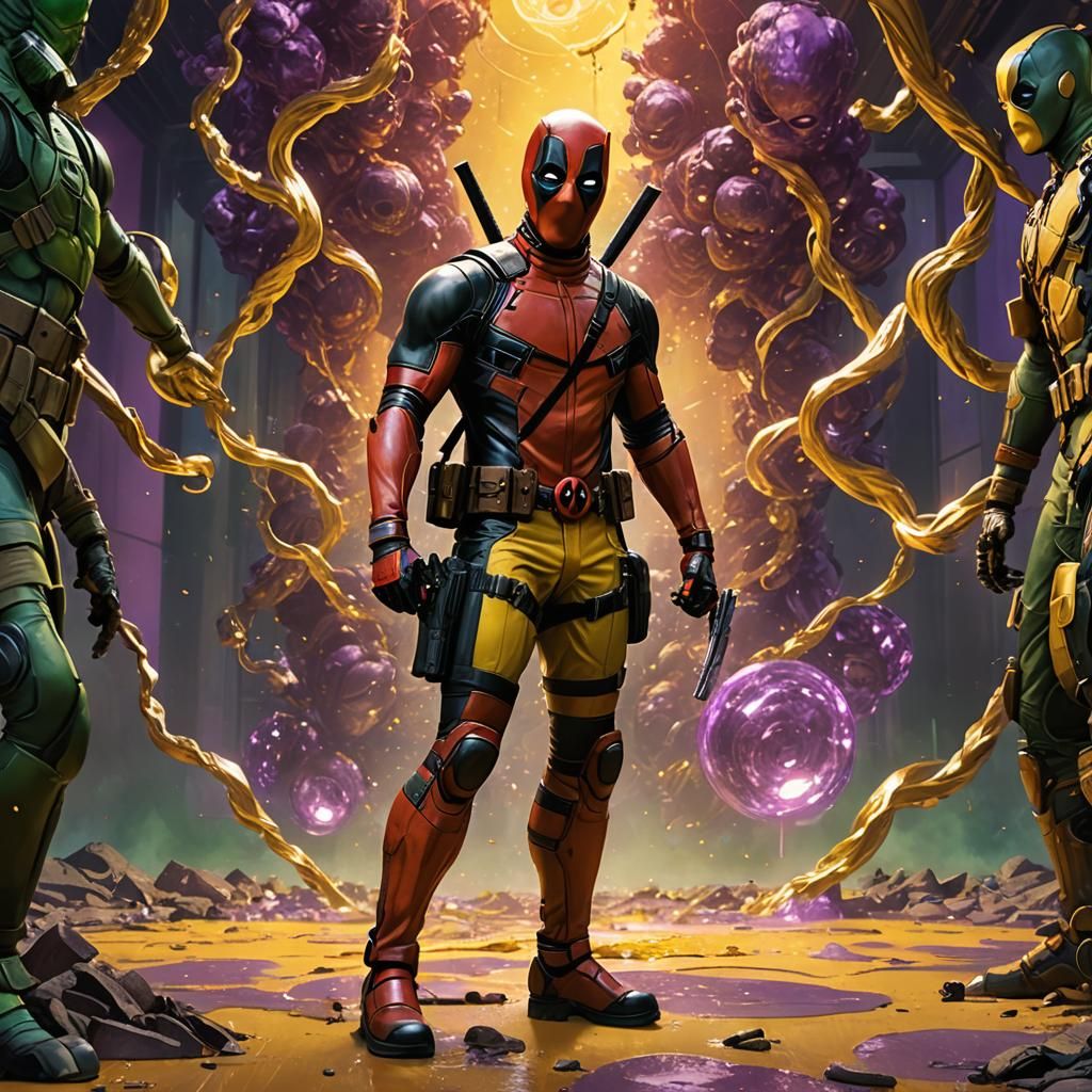 Deadpool and Green Mask in Fantasy Concept Art