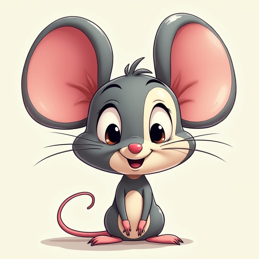 Whimsical Caricature of a Cute Mouse with Big Head