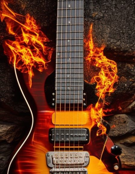 Fiery Rock Guitar in Hyperrealistic Detail