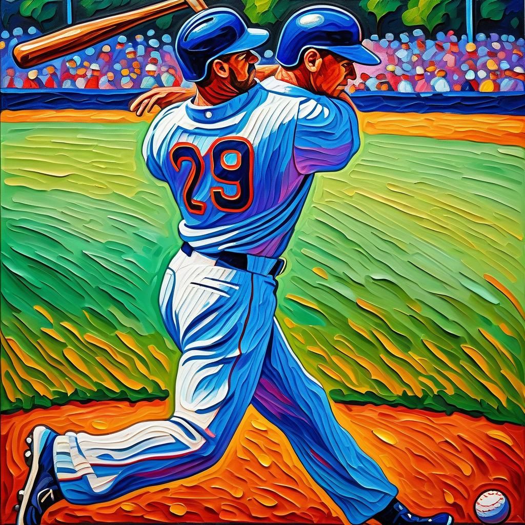 Baseball Player in Neo-Impressionist Style