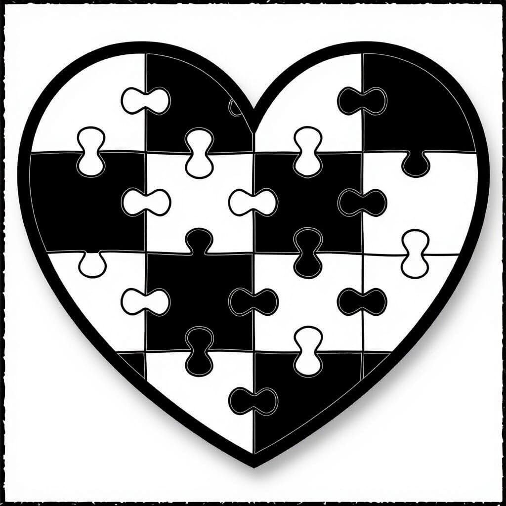 Heart Puzzle Coloring Page for Kids