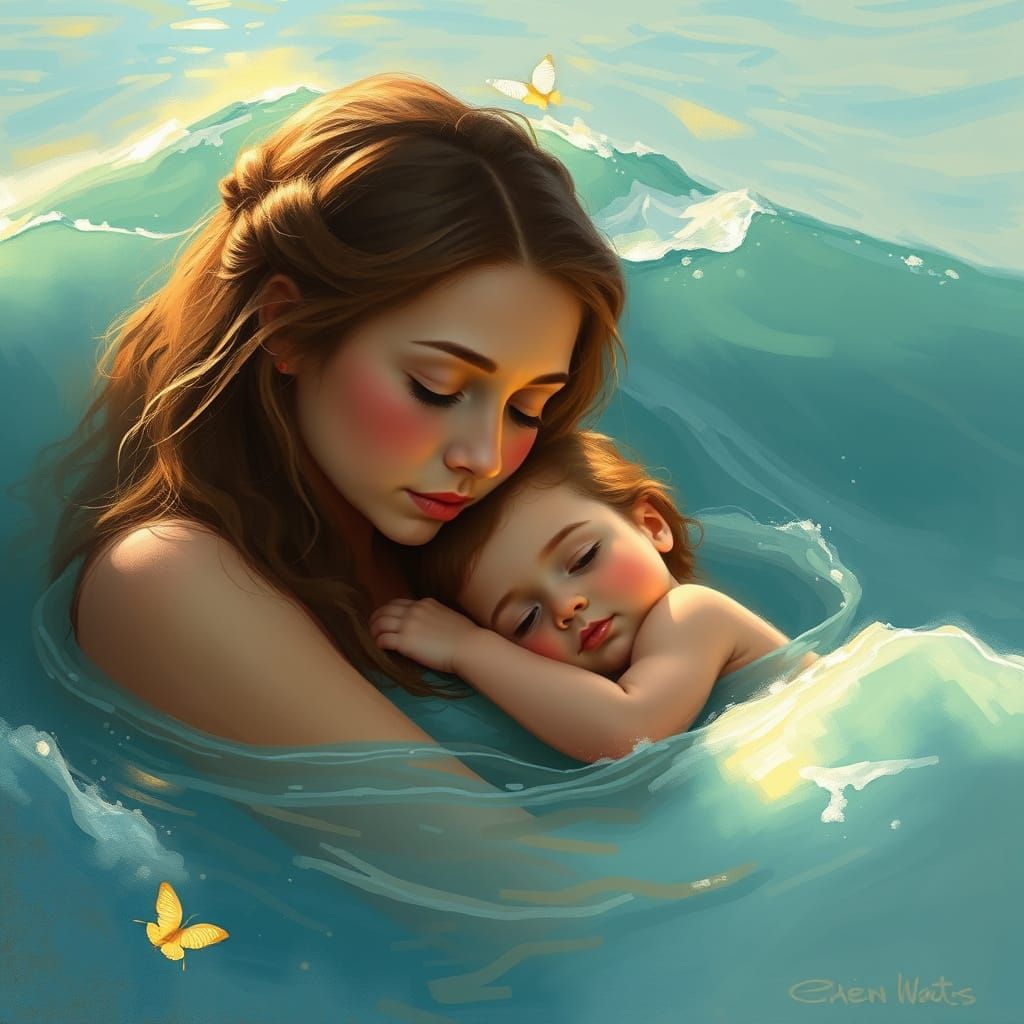 Child Sleeping Peacefully Under Mother's Gaze: Impressionist...