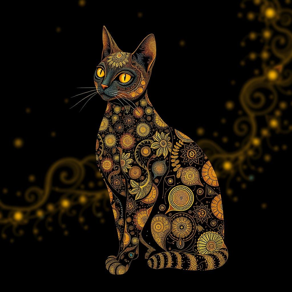 Ornate Cat Matryoshka in Klimt Gold Style