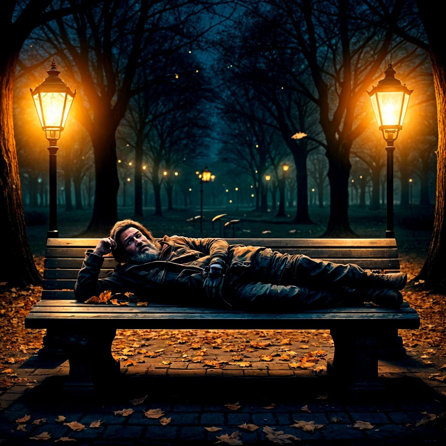 Epic Nighttime Park Scene in Meticulous Digital Art