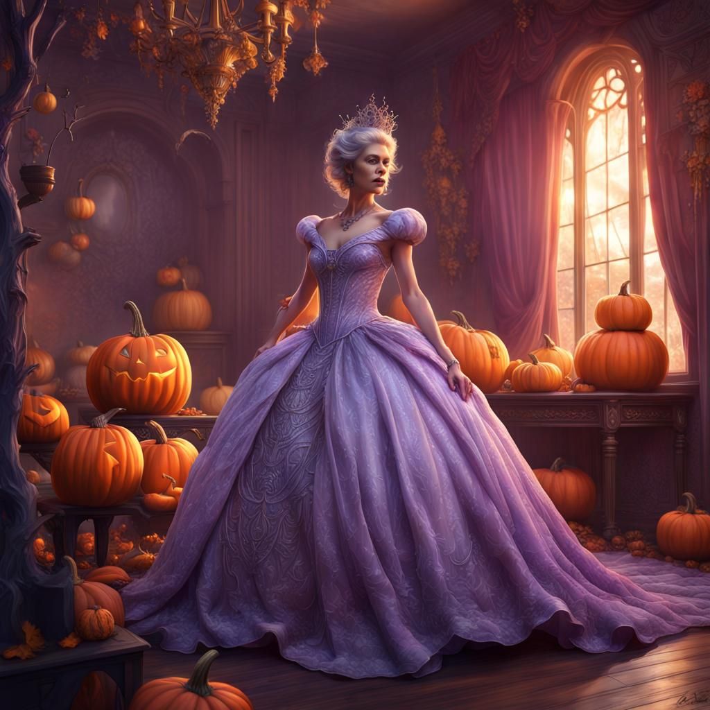 Graceful Halloween Queen in a Glittering Room