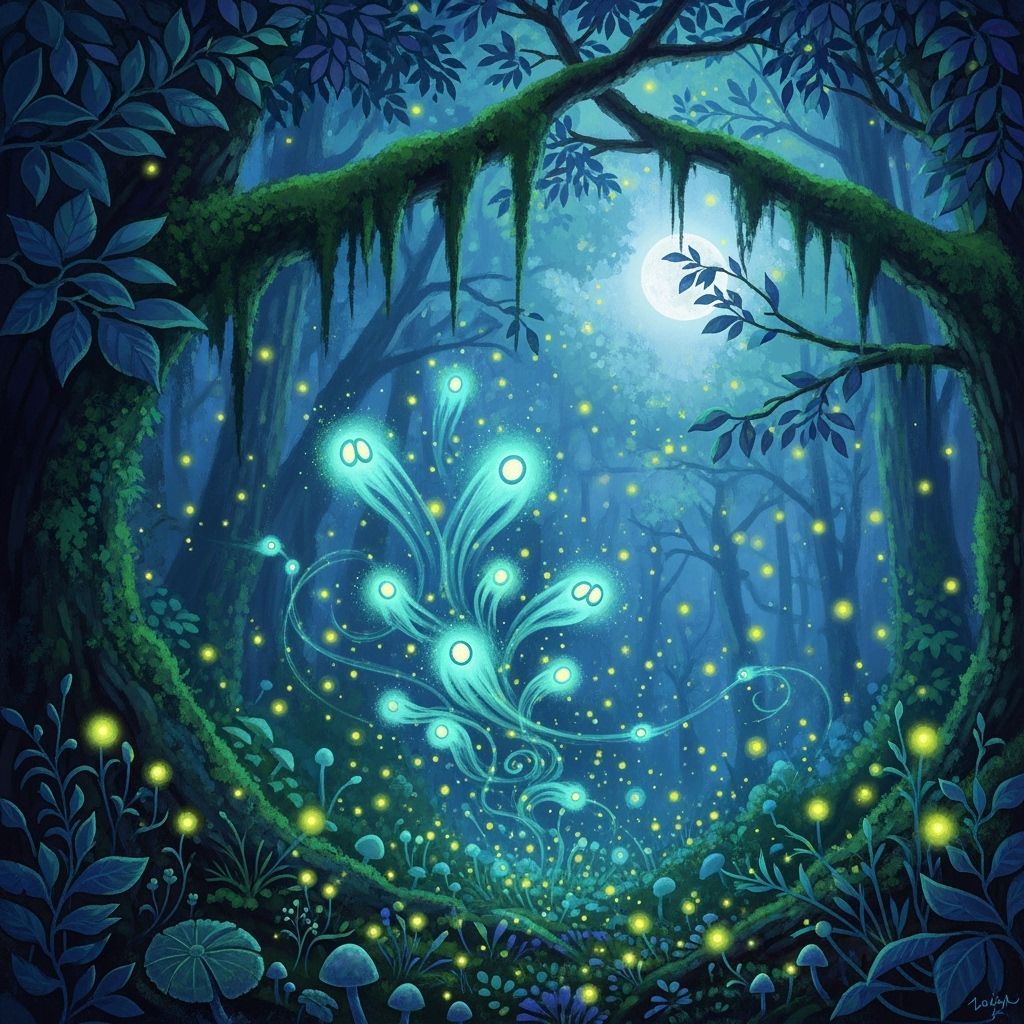 Ethereal Forest with Dancing Will-o'-the-Wisps