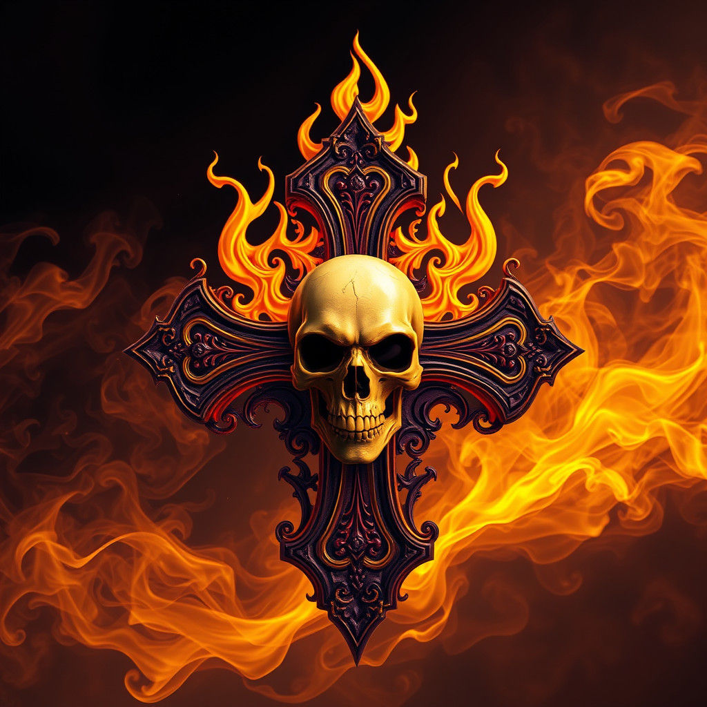 Grimdark Logo with Skull, Cross, and Flames