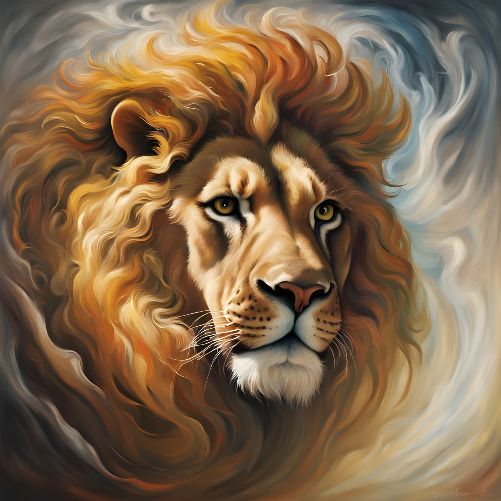 Ethereal Lion's Majesty in Vibrant Oil Painting