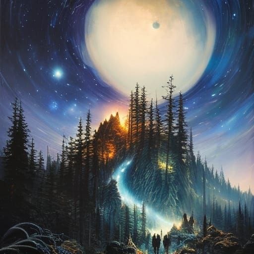 A Night Sky Filled with Stars, swirling colorful ink flow: 8...