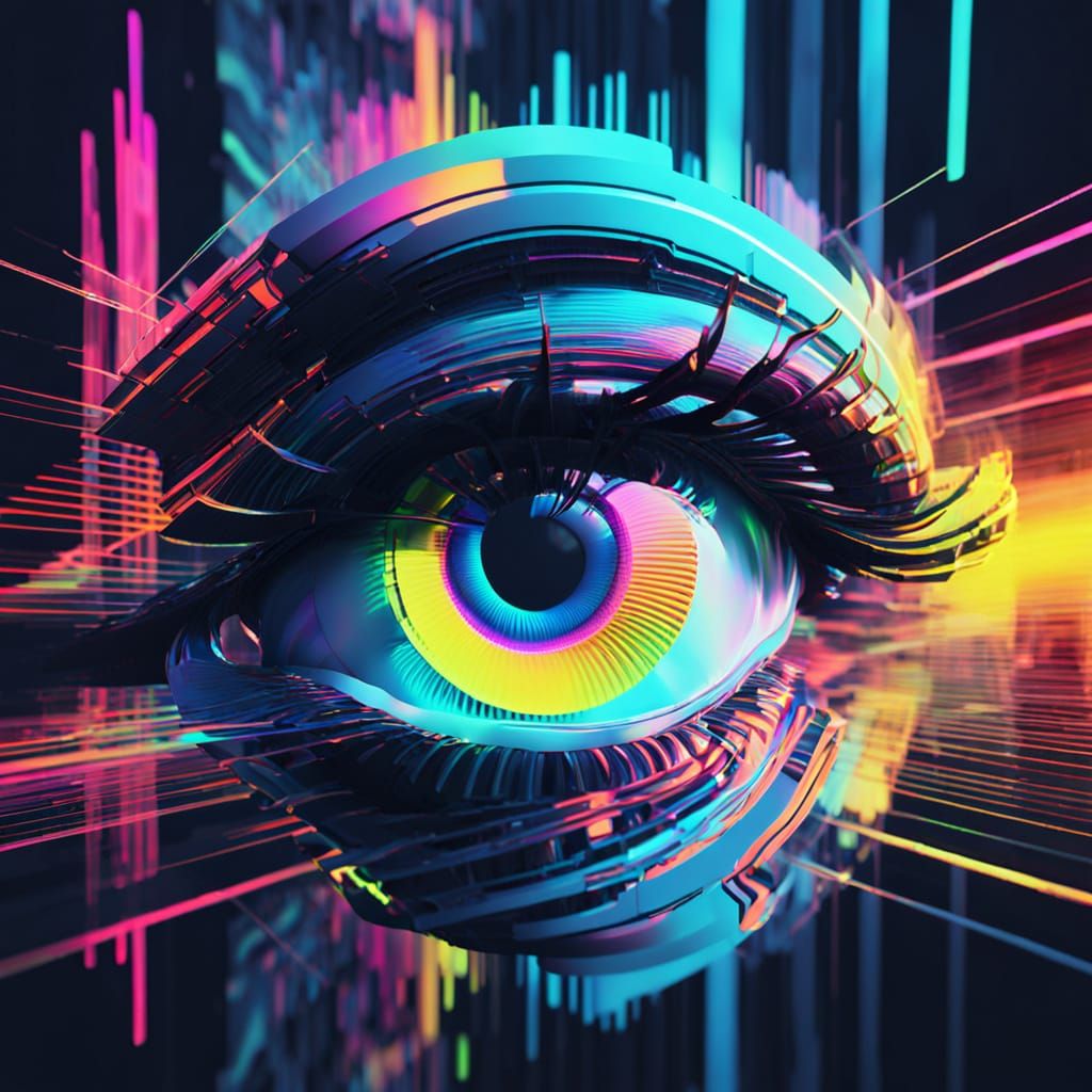 Neon Lentricular Hologram in Cyberpunk Style