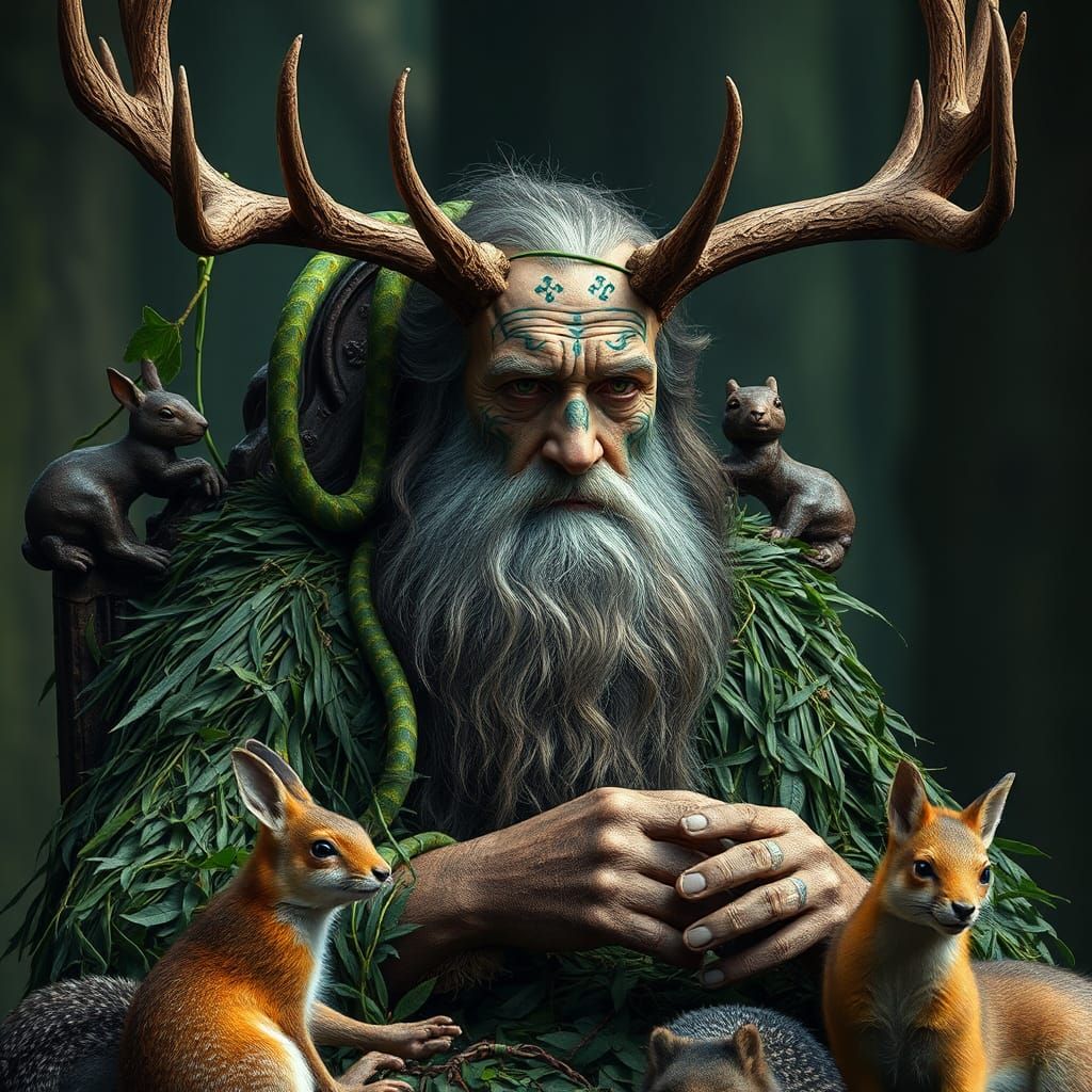 Ancient Celtic Forest King with Deer Antlers