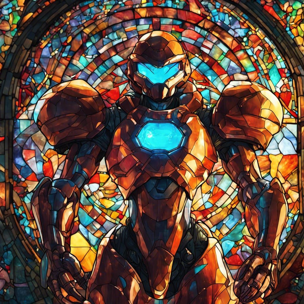 Stained Glass Samus Aran: A Dark Fantasy Masterpiece