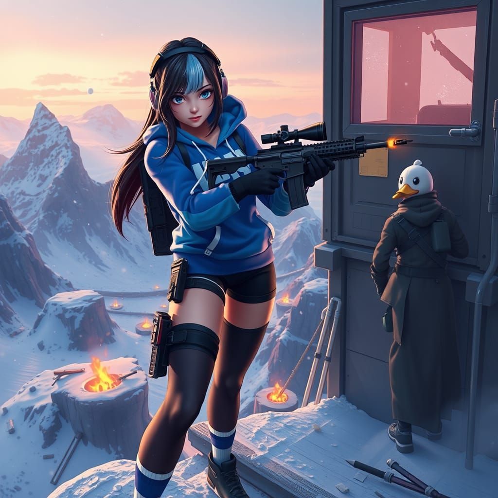 Girl Shooter in Snowy Fortnite Battle Royale
