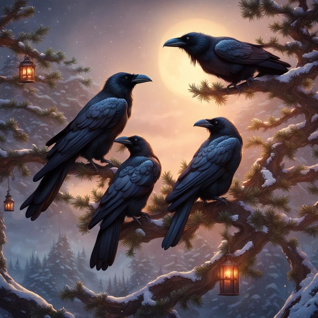 Ravens in Yule Tree: Detailed Matte Painting