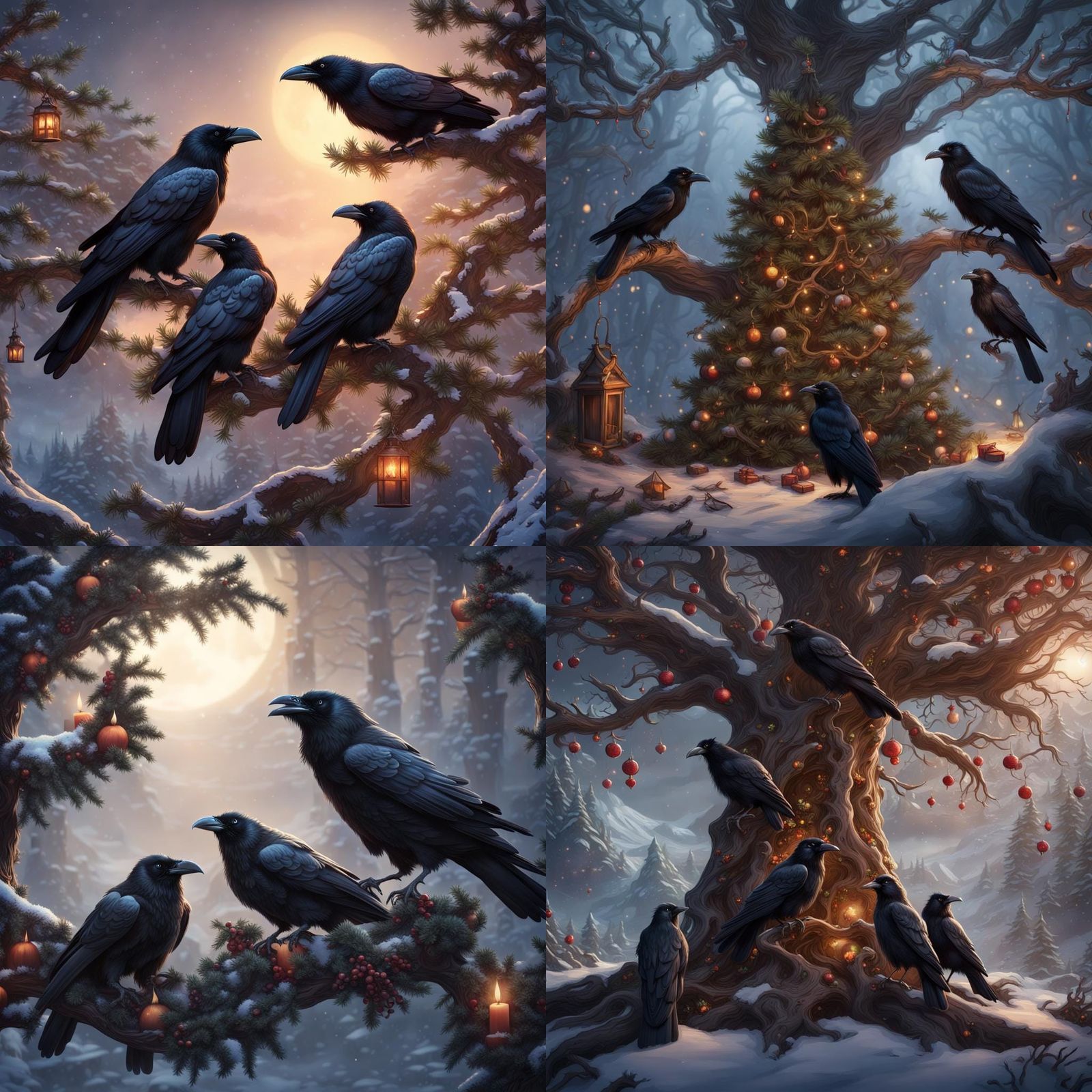 Ravens in Yule Tree: Detailed Matte Painting