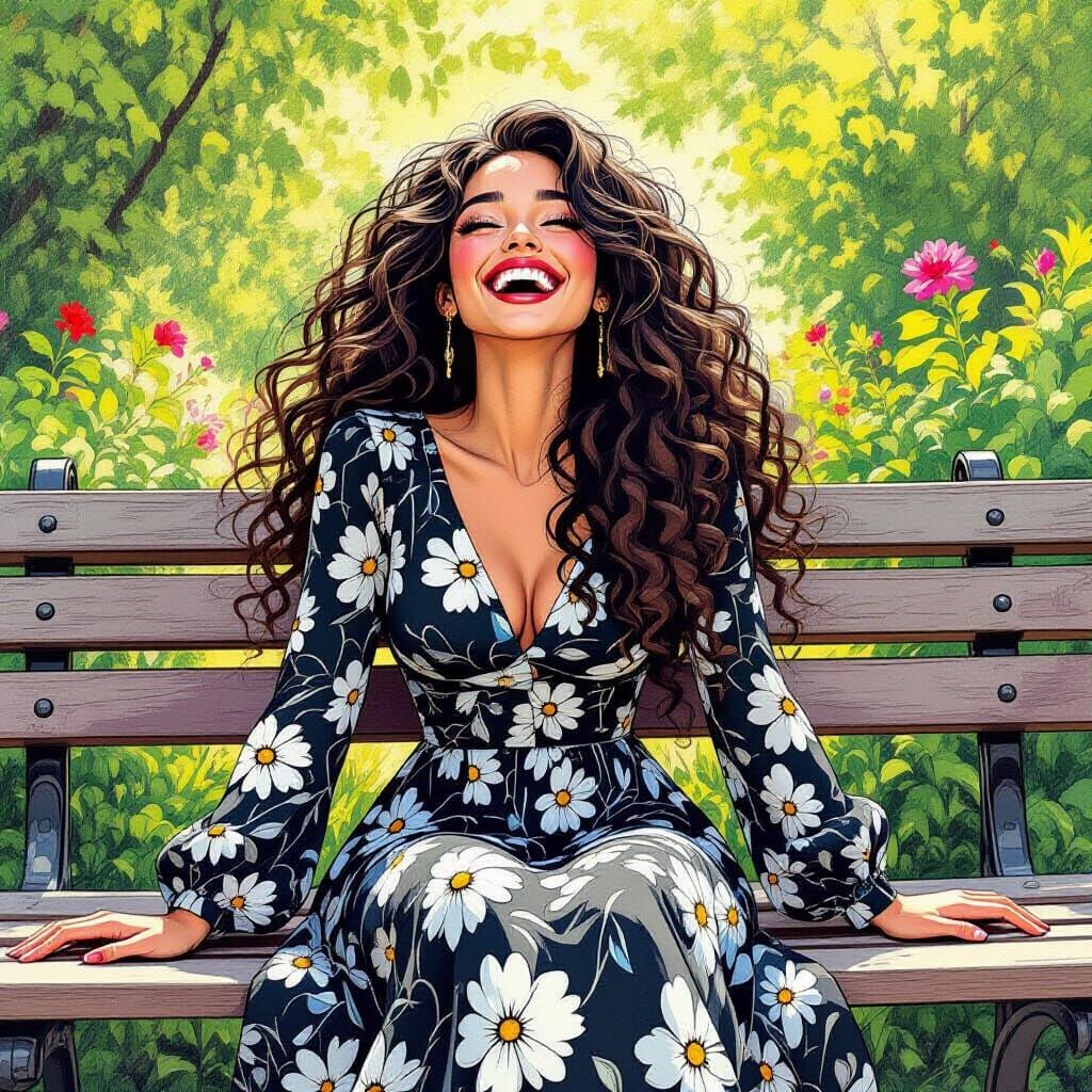 Expressive Woman in Garden, Milo Manara-esque Style