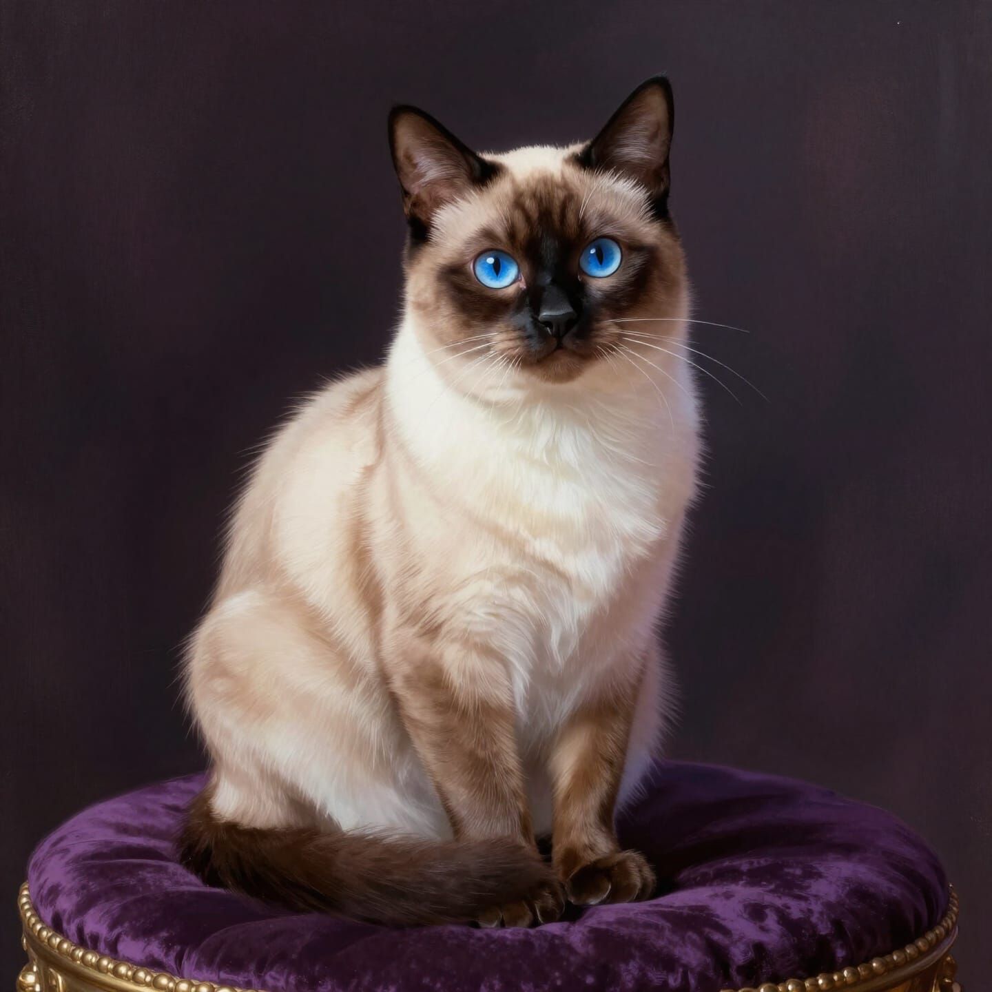 Majestic Siamese Cat on Velvet Cushion