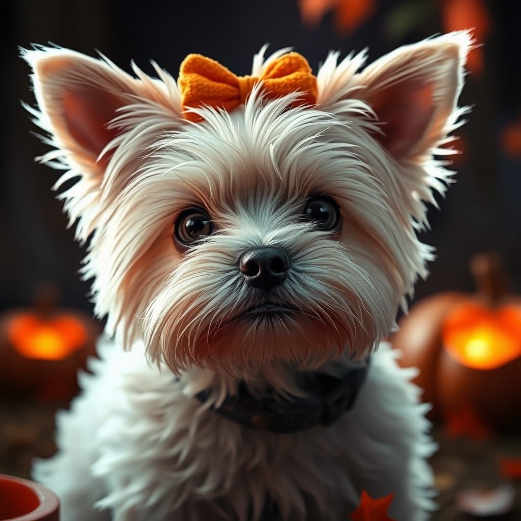 Yorkie Dog Trick or Treating: Photorealistic Digital Art