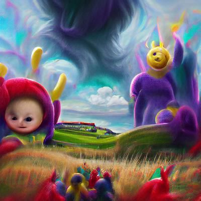 Teletubbies nightmare fuel detailed painting 8k resolution digital illustration
