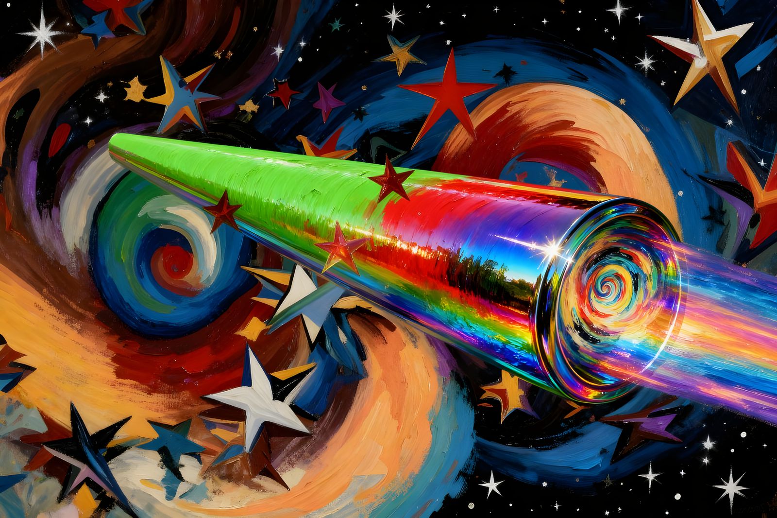 Sleek Rainbow Cylinder with Impasto Vortex