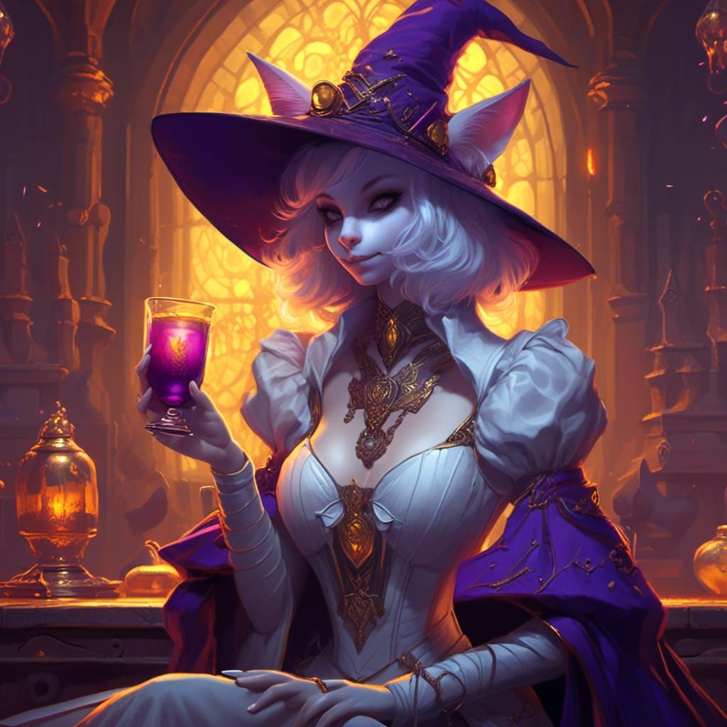Cat Witch Portrait in Dark Fantasy Style