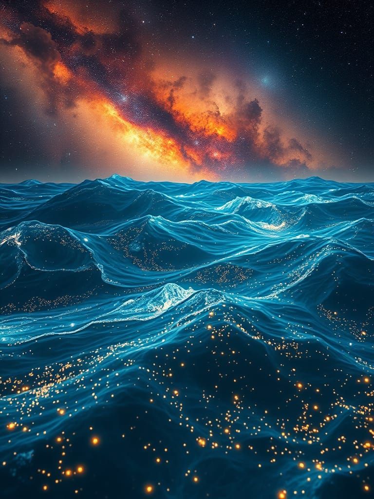 Cosmic Seascape in Vibrant, Iridescent Hues