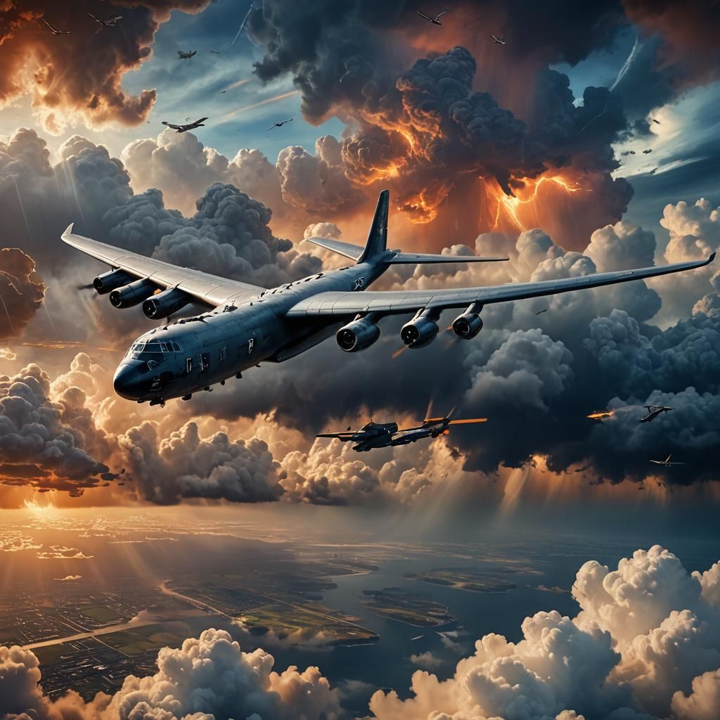WWII B-52 Bomber in Fantastical Stormy Sky