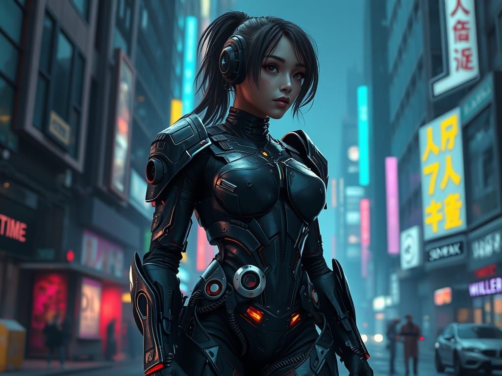 Cyberpunk Warrior in Gritty Dystopian Cityscape