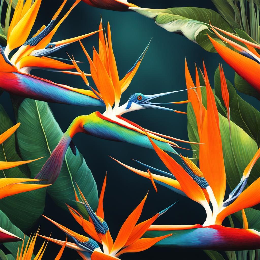 Hyperrealistic Birds-of-Paradise Splash Art