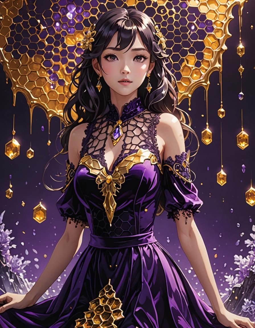 Lacey Purple Dress with Crystal Top in Anime Style