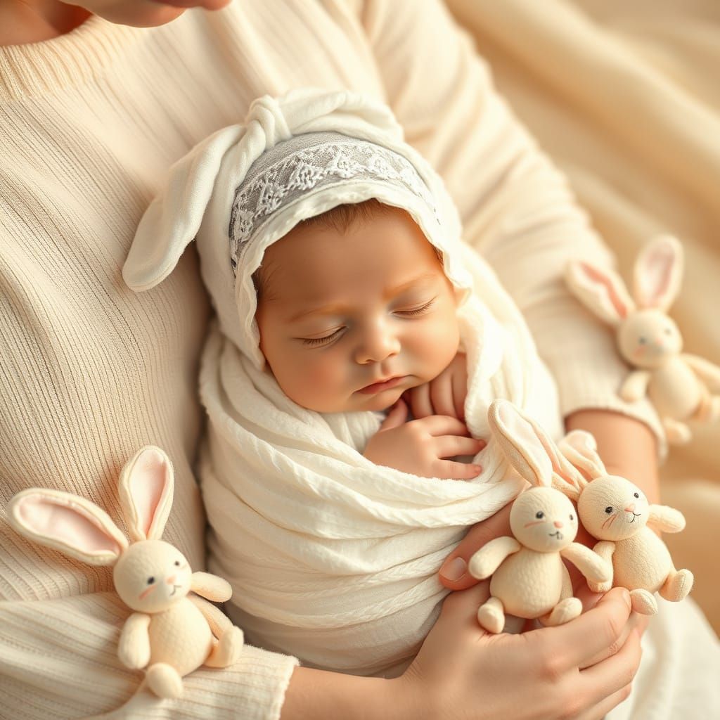 Whimsical Newborn Baby Girl in Soft, Warm Light