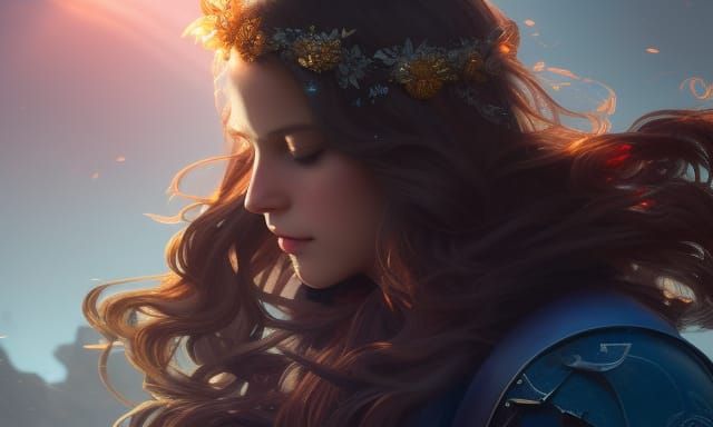 Innocent Schoolgirl Portrait in Mystical Ethereal Style