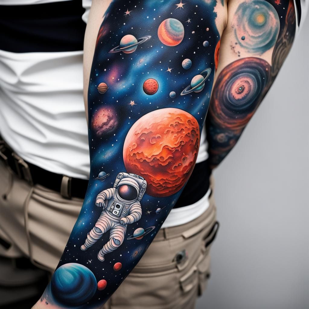 Cosmonaut Galaxy Tattoo Arm Sleeve Design