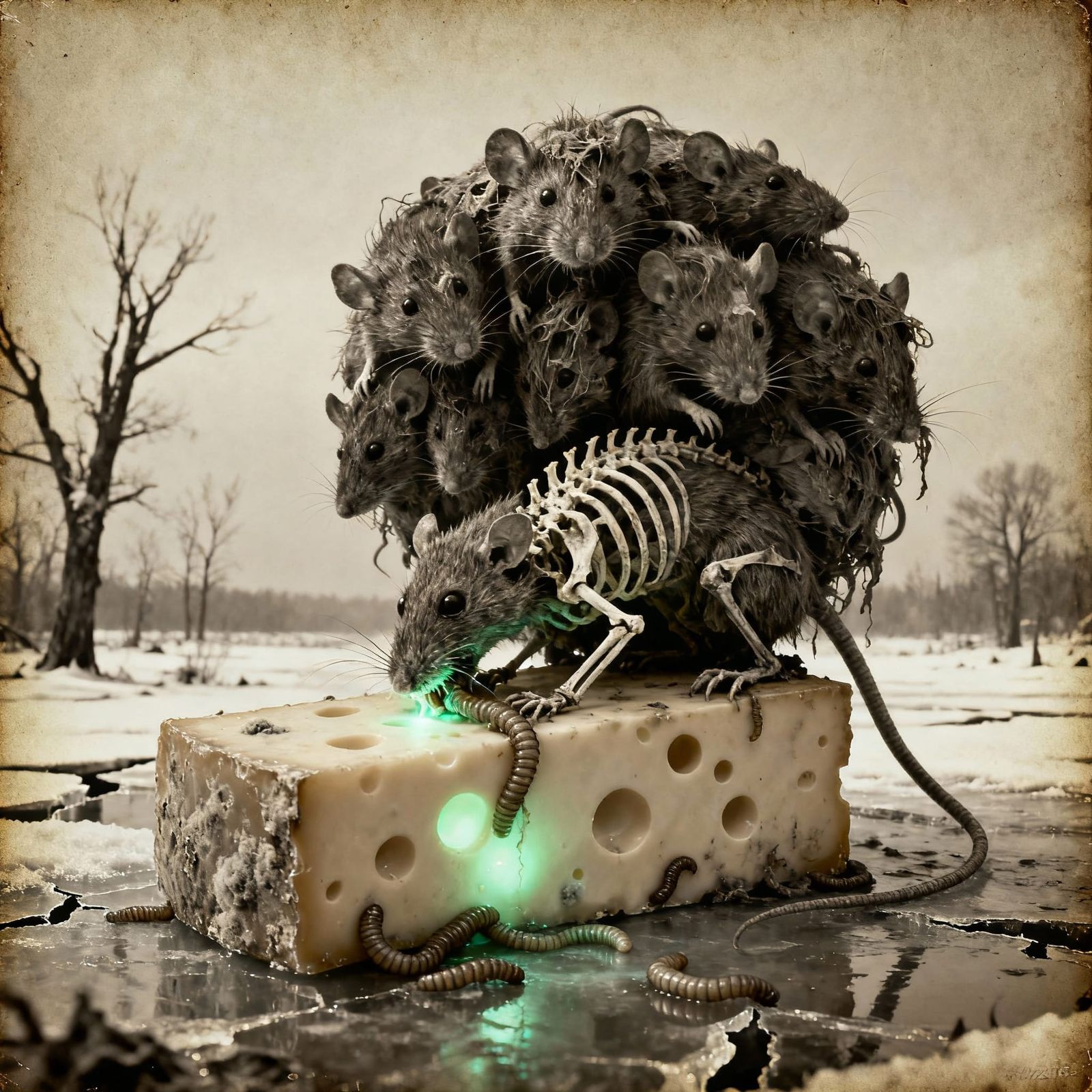 Horrifying Rat King Formation in 1800s Style Photo