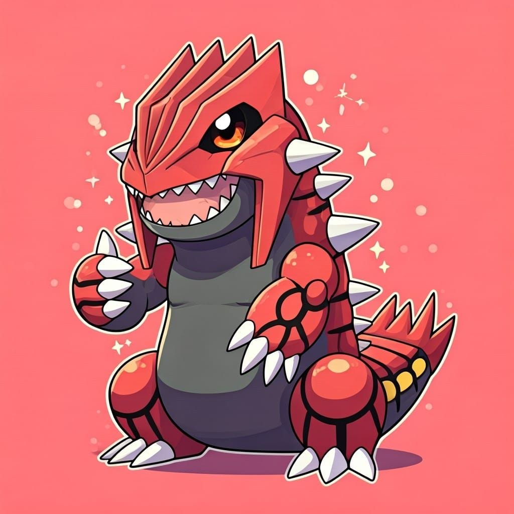 Chibi Groudon Gives Joyful Thumbs Up in Whimsical Cartoon St...
