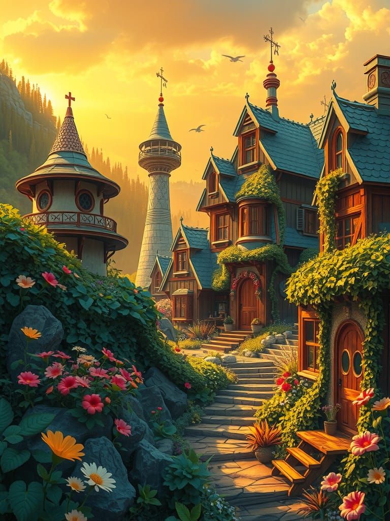 Solar Punk Utopia in Vibrant Whimsy