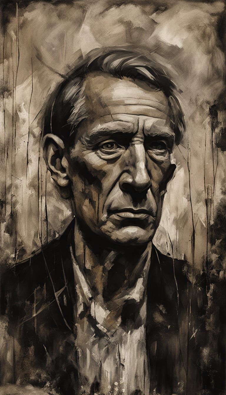 Sepia Portrait: Fractured Mind in Oil and Gouache