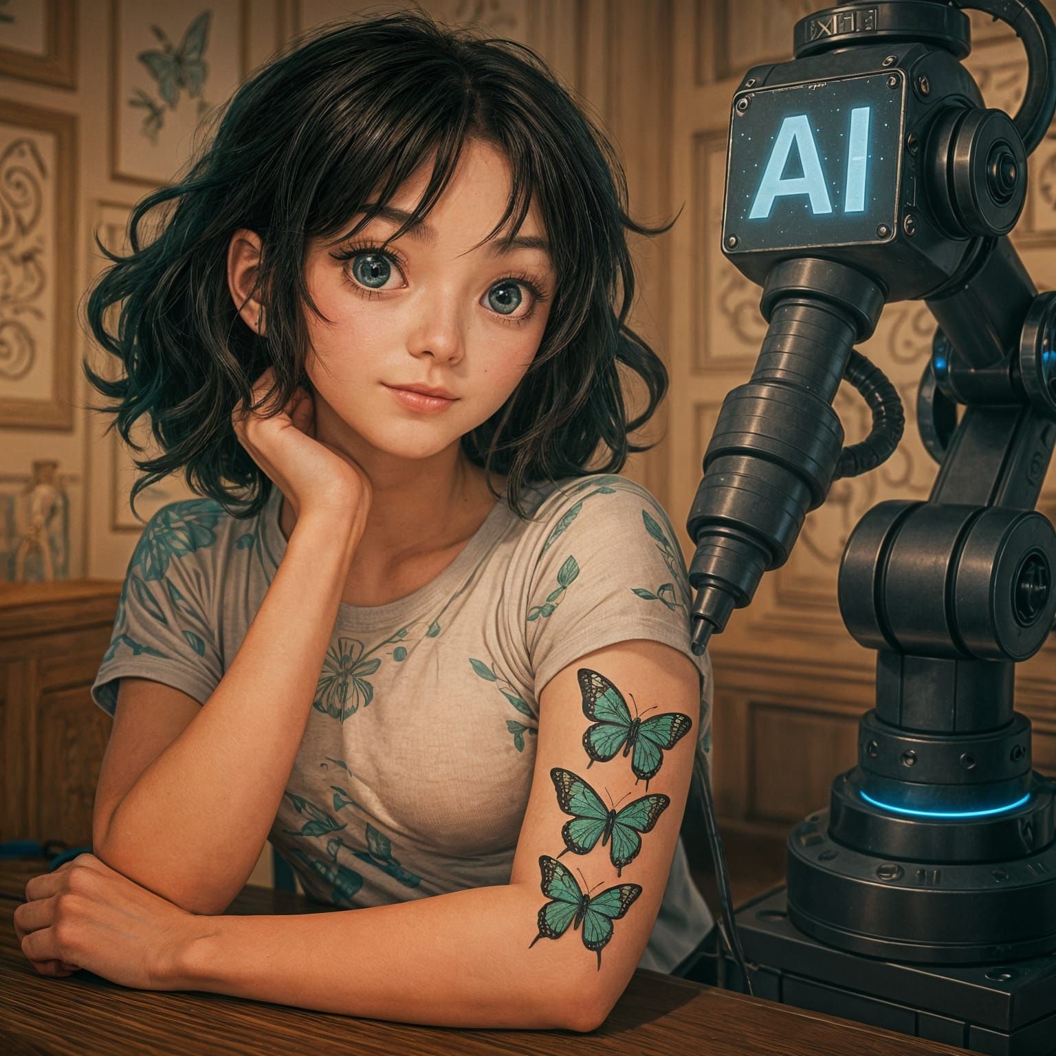 Woman Getting Butterfly Tattoo via 3D Anime Art