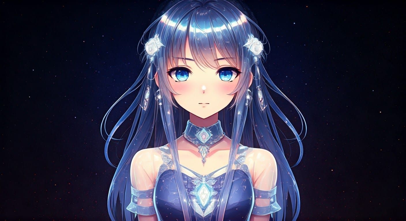 Glowing Anime Goddess Illuminates Celestial Night