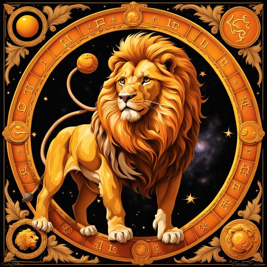 Leo the Lion Astrological Sign in Yellow-Orange