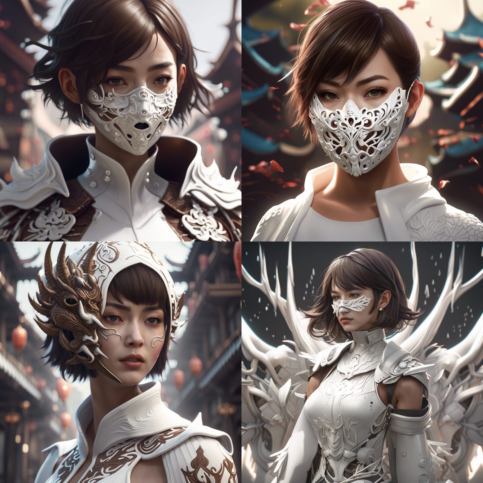 Asian Woman with Mask: Detailed Fantasy Art