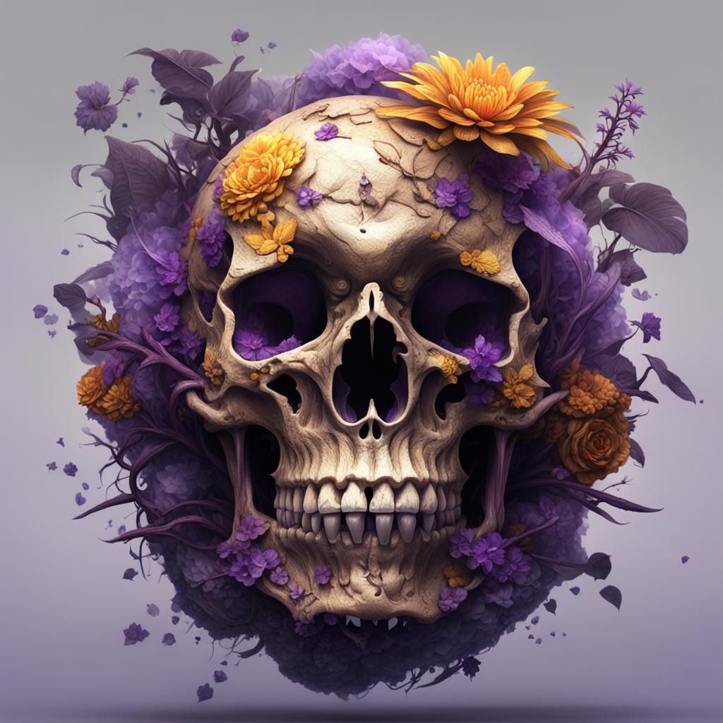 Intricate Skull of Nature, Dark Fantasy Art