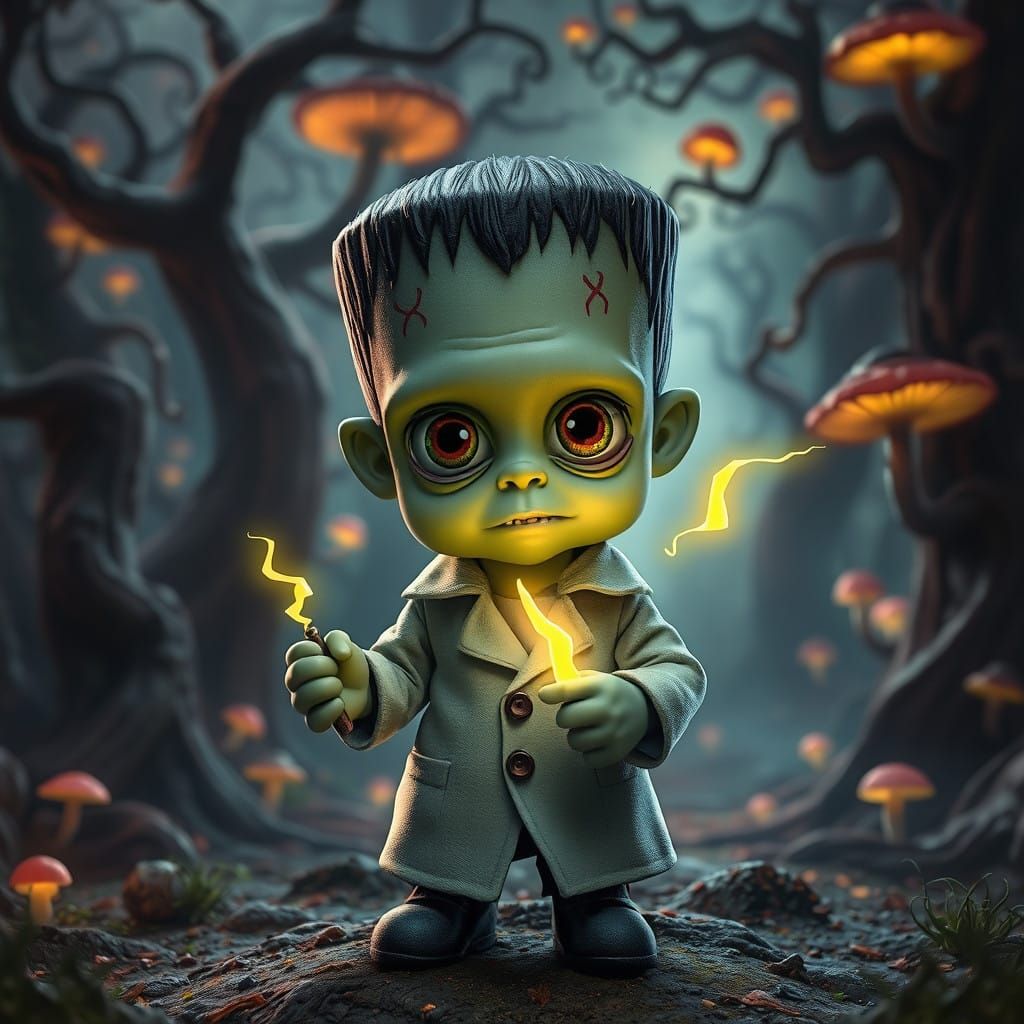 Whimsical Dark Fantasy Baby Frankenstein