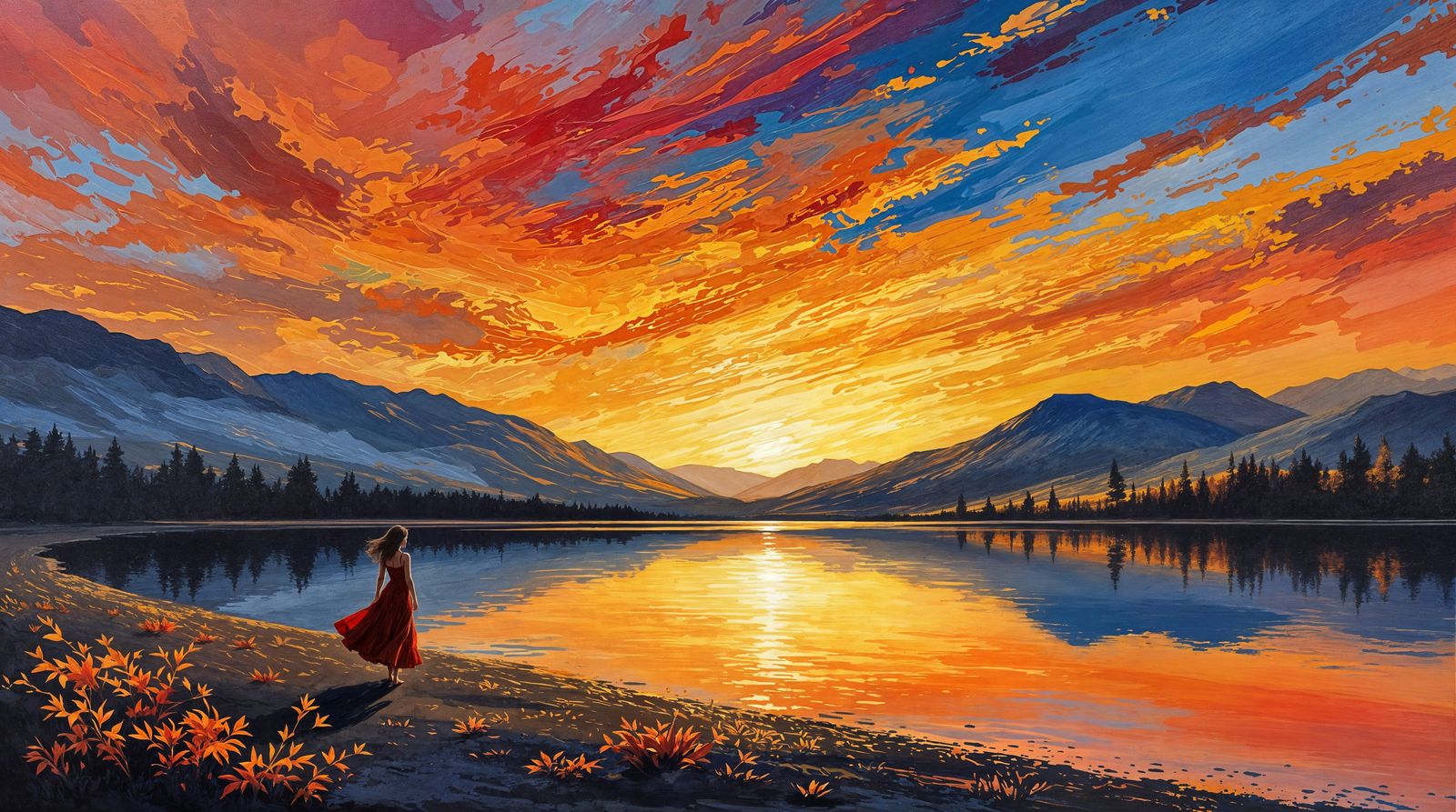 Vibrant Sunset Impression on Ember Lake